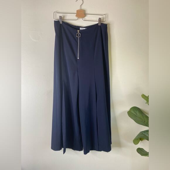 Grey Lab Wide leg Slit Pants cropped skort navy zipper high rise - Picture 3 of 6